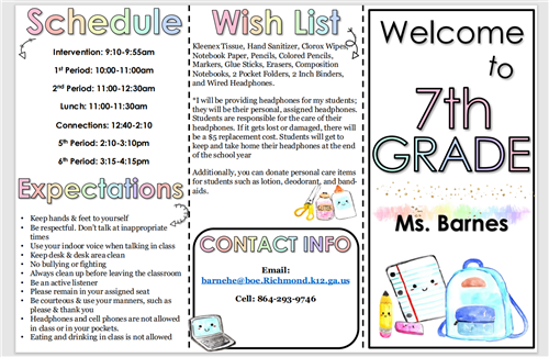 Brochure describing class schedule and expectations 